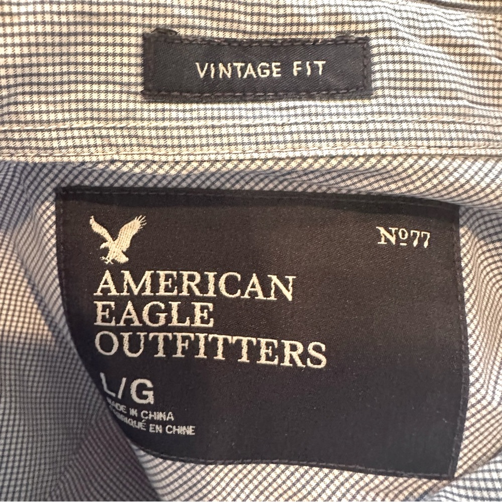 American Eagle Shoulder Straps 100% Cotton Shirt Men's Large Light Blue Pockets - Picture 5 of 6